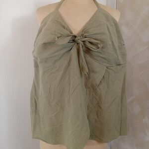 Venezia Sage Green Bow Front Illusion Wrap Halter Top Size 20